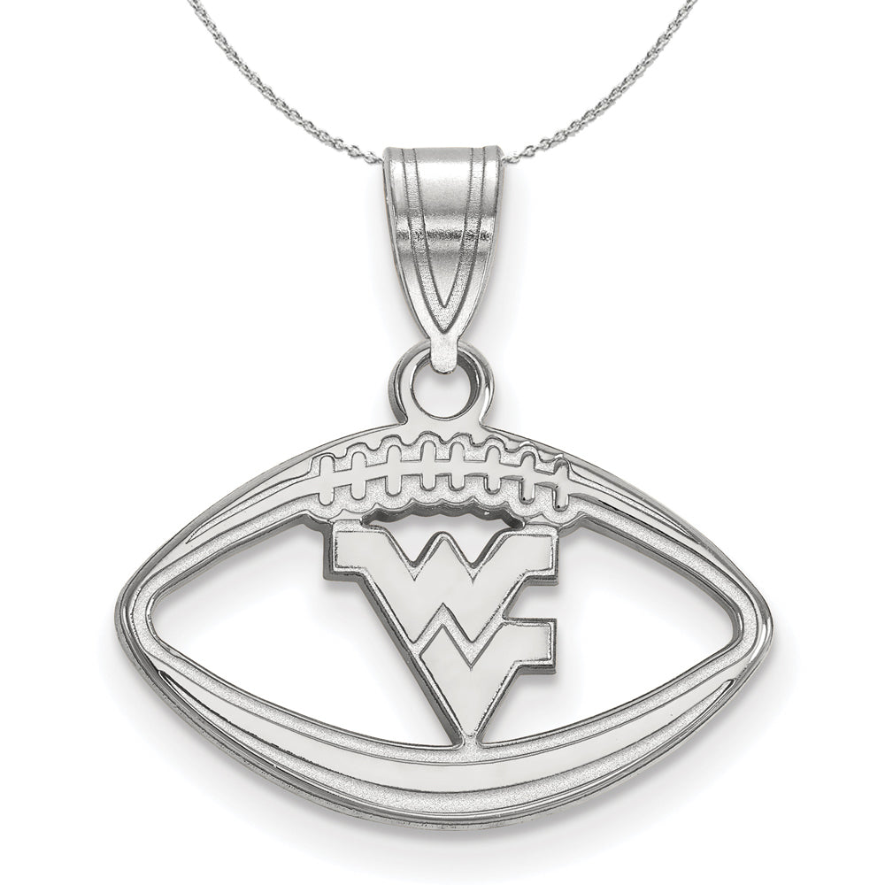 Sterling Silver West Virginia U. Football Pendant Necklace, Item N16752 by The Black Bow Jewelry Co.