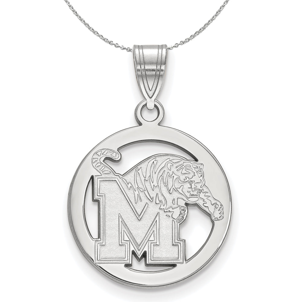 Sterling Silver U. of Memphis Small M Tiger Circle Necklace, Item N16767 by The Black Bow Jewelry Co.