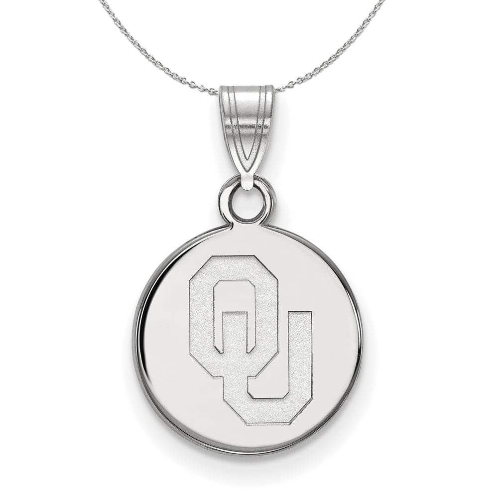 Sterling Silver U of Oklahoma Small Disc Necklace, Item N16852 by The Black Bow Jewelry Co.