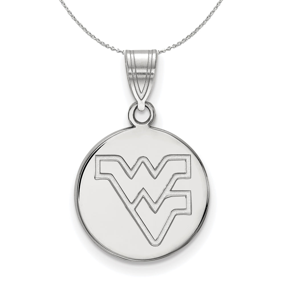 Sterling Silver West Virginia U. Medium Disc Necklace, Item N16878 by The Black Bow Jewelry Co.