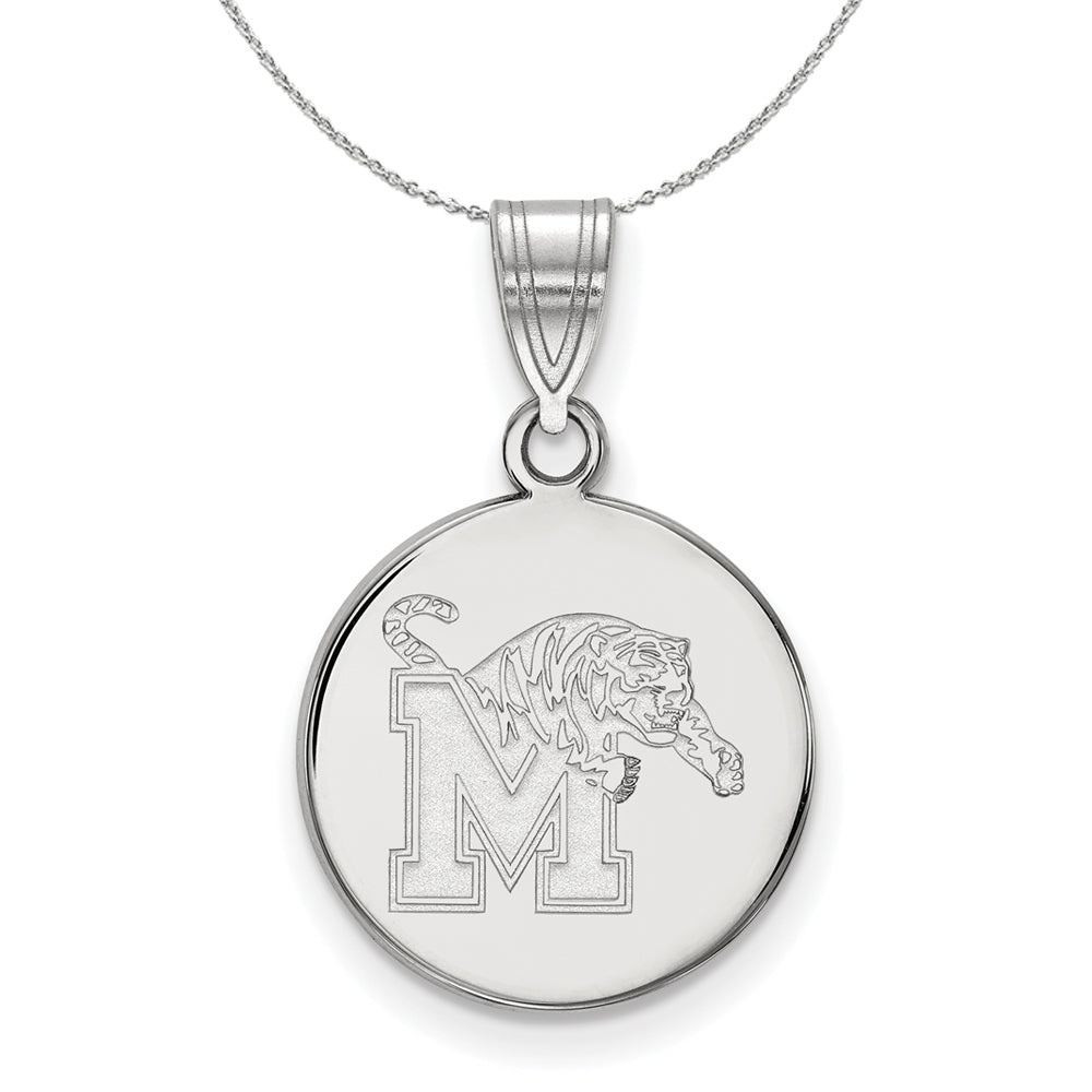 Sterling Silver U. of Memphis Medium M Tiger Disc Necklace, Item N16885 by The Black Bow Jewelry Co.