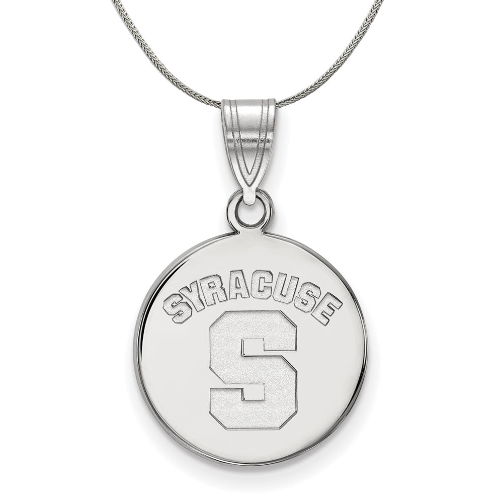 Sterling Silver Syracuse U Medium Disc Pendant Necklace, Item N16898 by The Black Bow Jewelry Co.