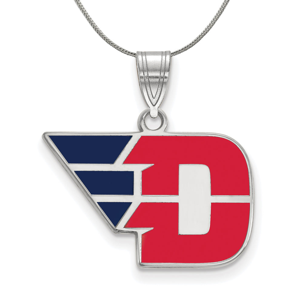 Sterling Silver U. of Dayton Medium Enamel Pendant Necklace, Item N17020 by The Black Bow Jewelry Co.