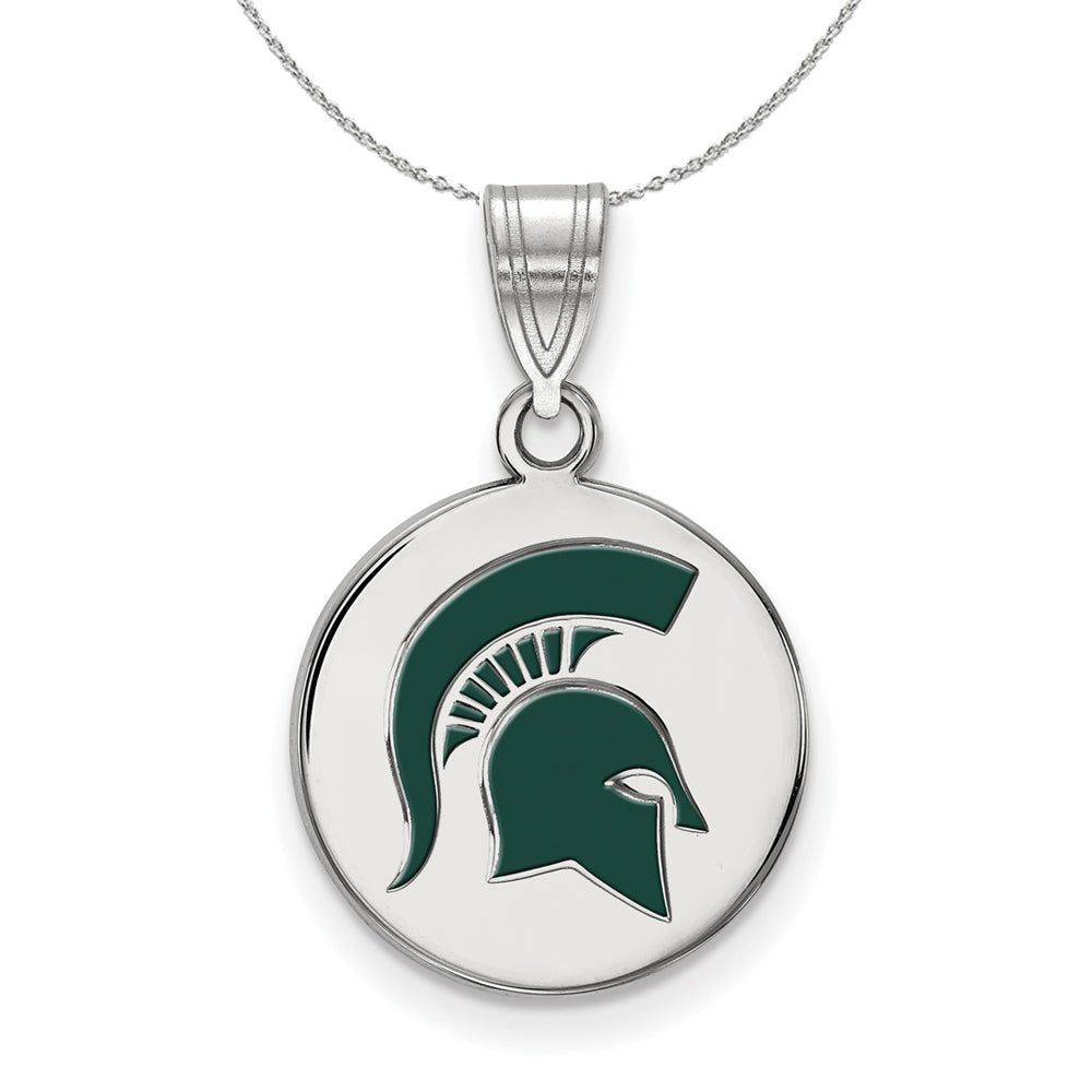 Sterling Silver Michigan State Medium Enamel Disc Necklace, Item N17078 by The Black Bow Jewelry Co.