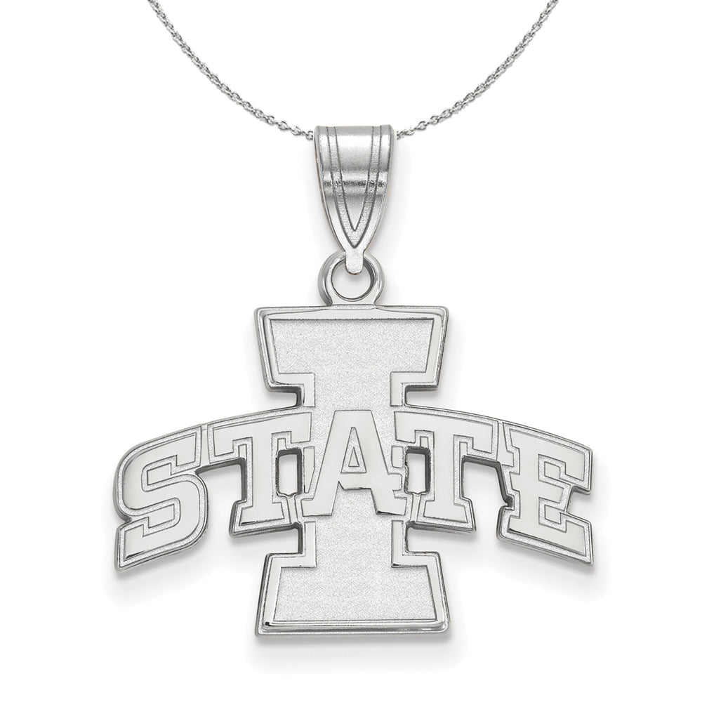 Sterling Silver Iowa State Medium Necklace, Item N17102 by The Black Bow Jewelry Co.