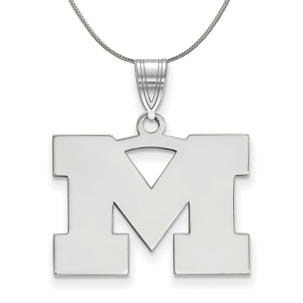 Sterling Silver U. of Michigan Medium Initial M Necklace, Item N17128 by The Black Bow Jewelry Co.