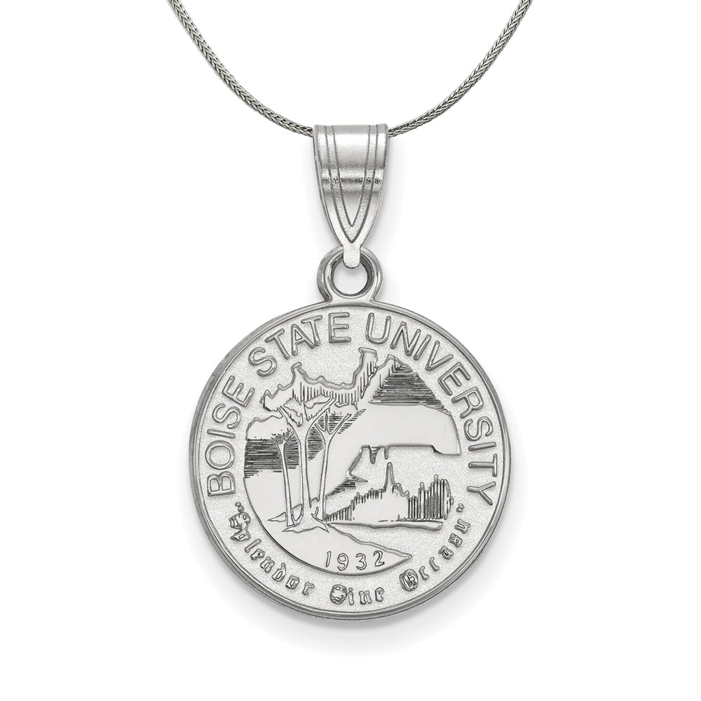 Sterling Silver Boise State Medium Crest Pendant Necklace, Item N17142 by The Black Bow Jewelry Co.
