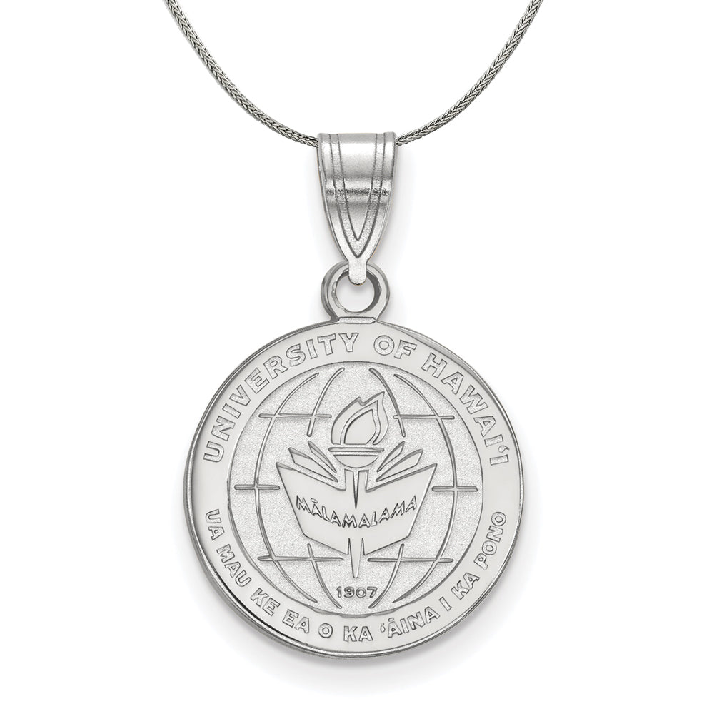 Sterling Silver The U. of Hawai&#39;i Medium Crest Pendant Necklace, Item N17160 by The Black Bow Jewelry Co.