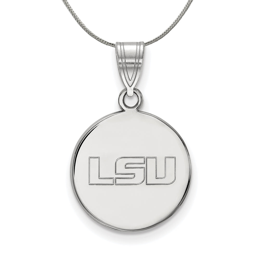 Sterling Silver Louisiana State Medium Disc Pendant Necklace, Item N17189 by The Black Bow Jewelry Co.