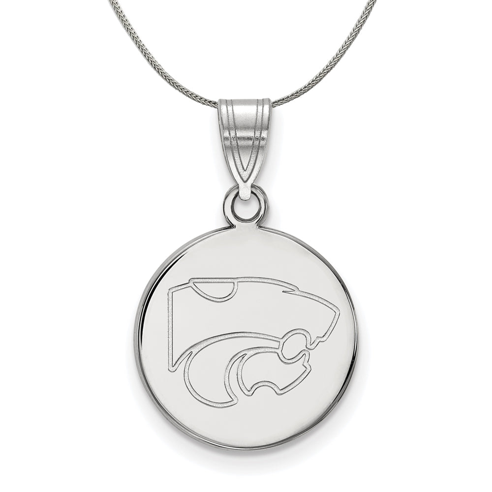 Sterling Silver Kansas State Medium Disc Pendant Necklace, Item N17205 by The Black Bow Jewelry Co.