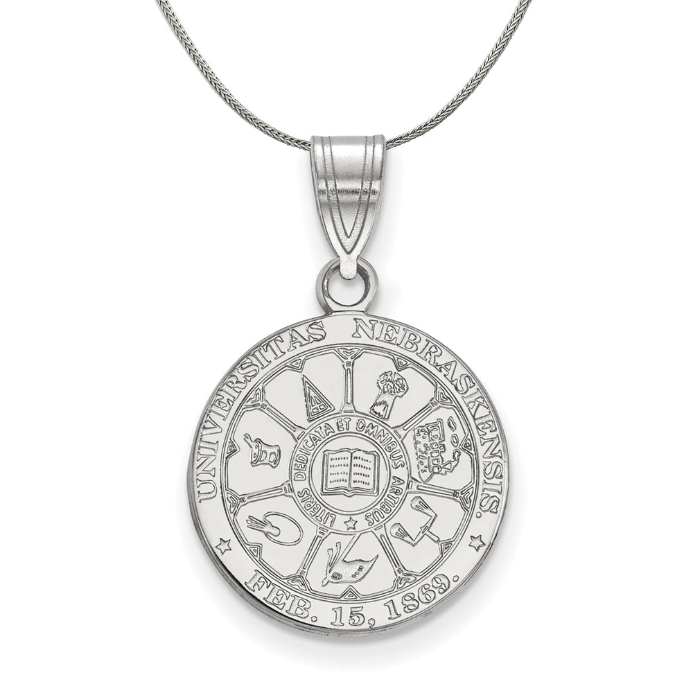 Sterling Silver U. of Nebraska Medium Crest Disc Necklace, Item N17220 by The Black Bow Jewelry Co.