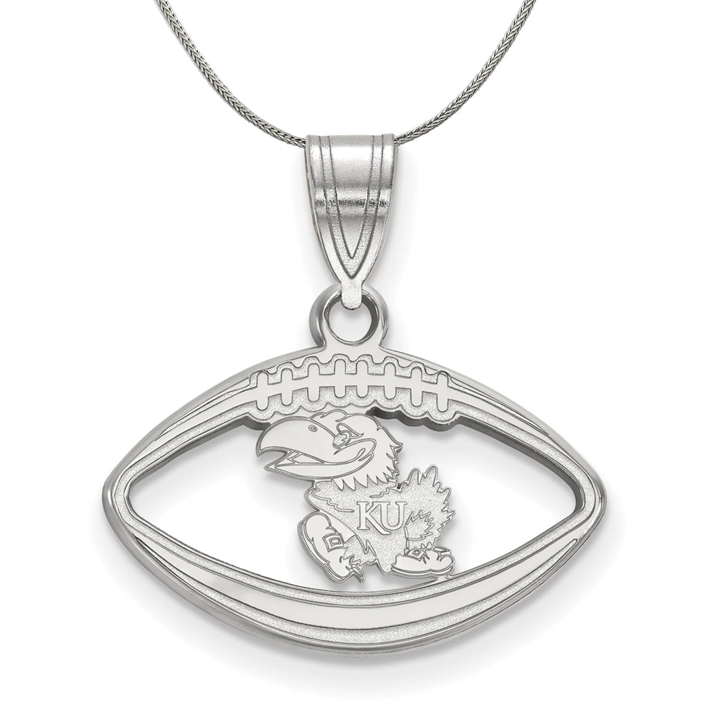 Sterling Silver U. of Kansas Football Pendant Necklace, Item N17278 by The Black Bow Jewelry Co.
