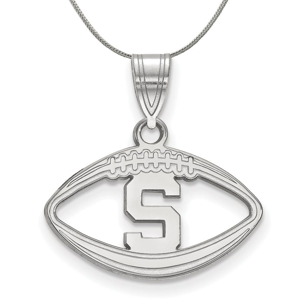 Sterling Silver Michigan State Football Pendant Necklace, Item N17283 by The Black Bow Jewelry Co.