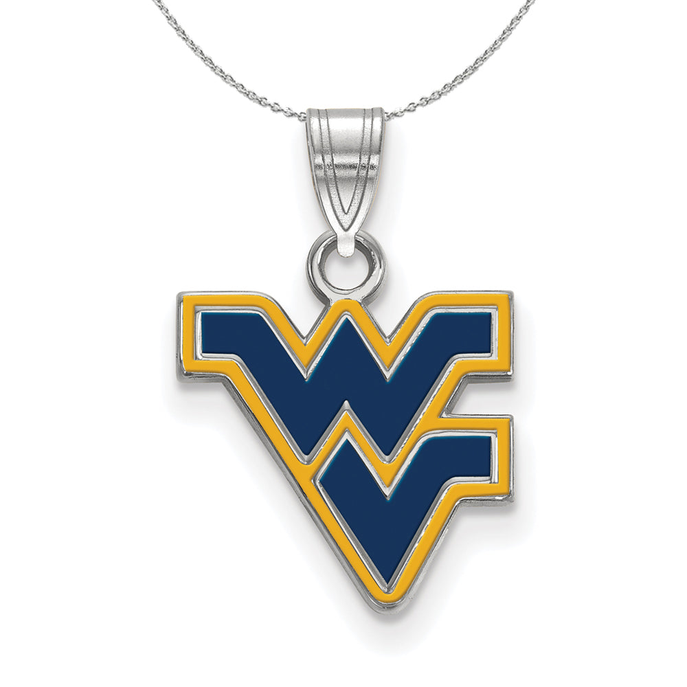 Sterling Silver West Virginia U. Small Enamel Pendant Necklace, Item N17353 by The Black Bow Jewelry Co.