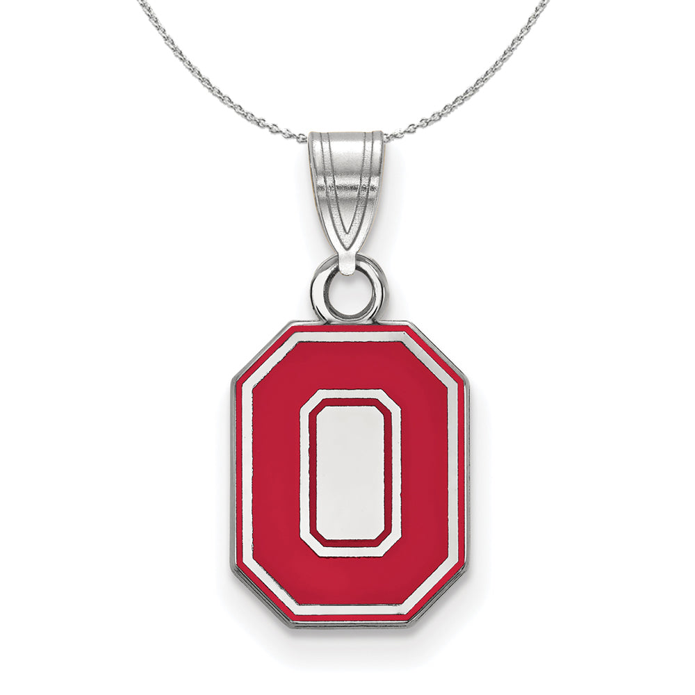 Sterling Silver Ohio State Small Enamel &#39;O&#39; Pendant Necklace, Item N17359 by The Black Bow Jewelry Co.