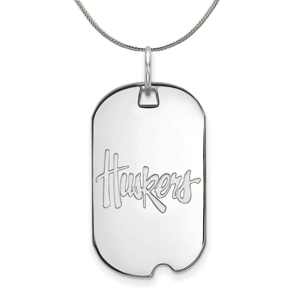Sterling Silver U. of Nebraska Huskers Dog Tag Necklace, Item N17480 by The Black Bow Jewelry Co.