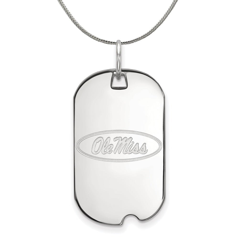 Sterling Silver U. of Mississippi Dog Tag Pendant Necklace, Item N17537 by The Black Bow Jewelry Co.