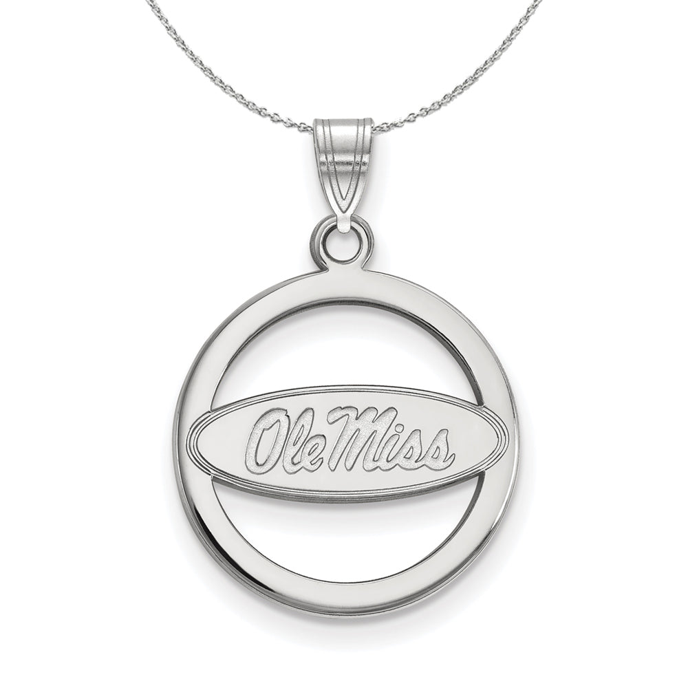 Sterling Silver U. of Mississippi Small Circle Pendant Necklace, Item N17558 by The Black Bow Jewelry Co.