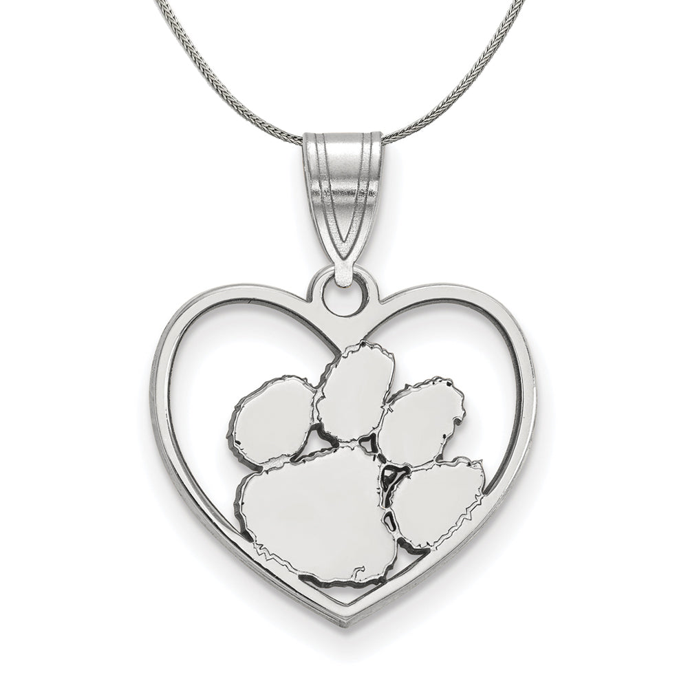 Sterling Silver Clemson U Heart Pendant Necklace, Item N17724 by The Black Bow Jewelry Co.