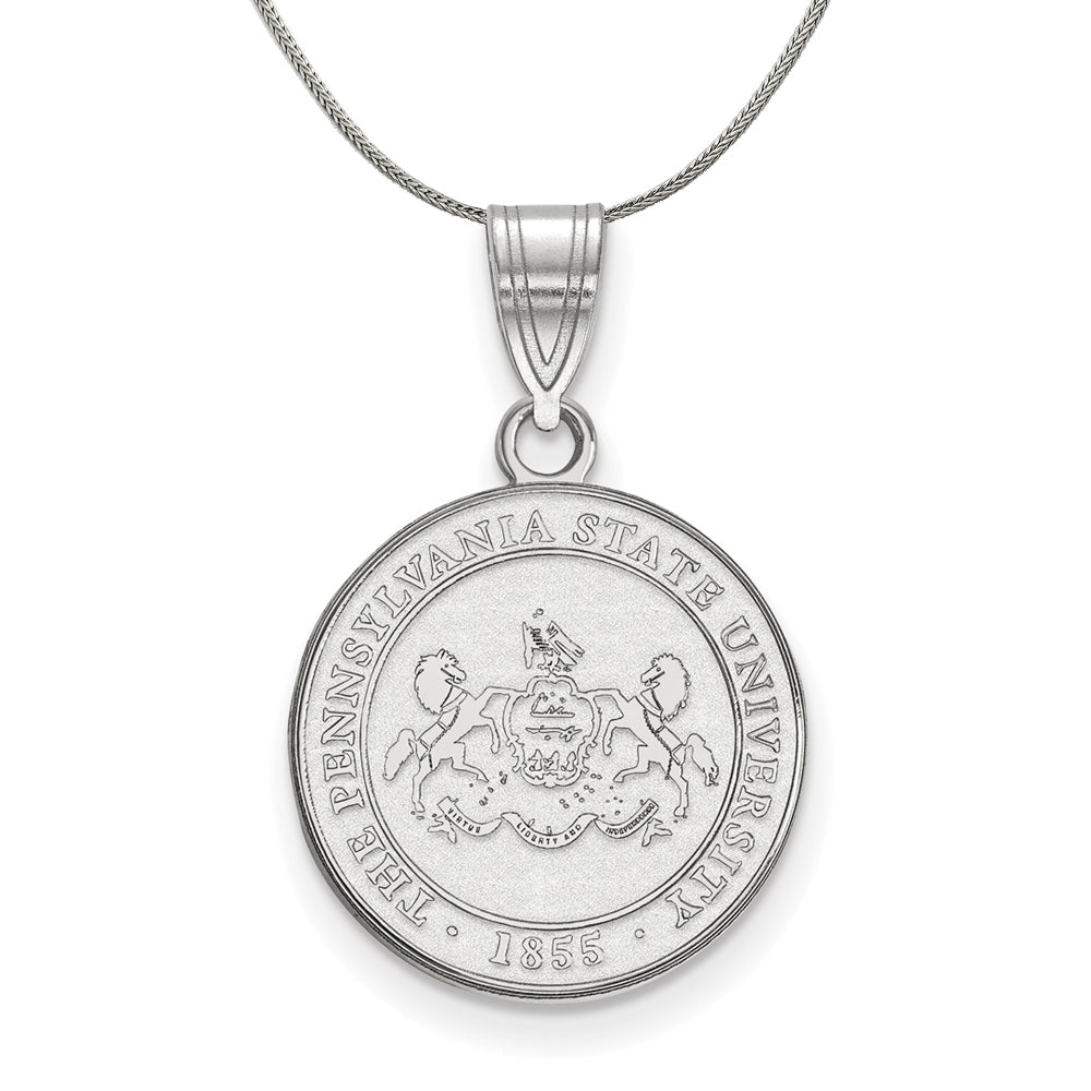 Sterling Silver Penn State Medium Crest Pendant Necklace, Item N17740 by The Black Bow Jewelry Co.
