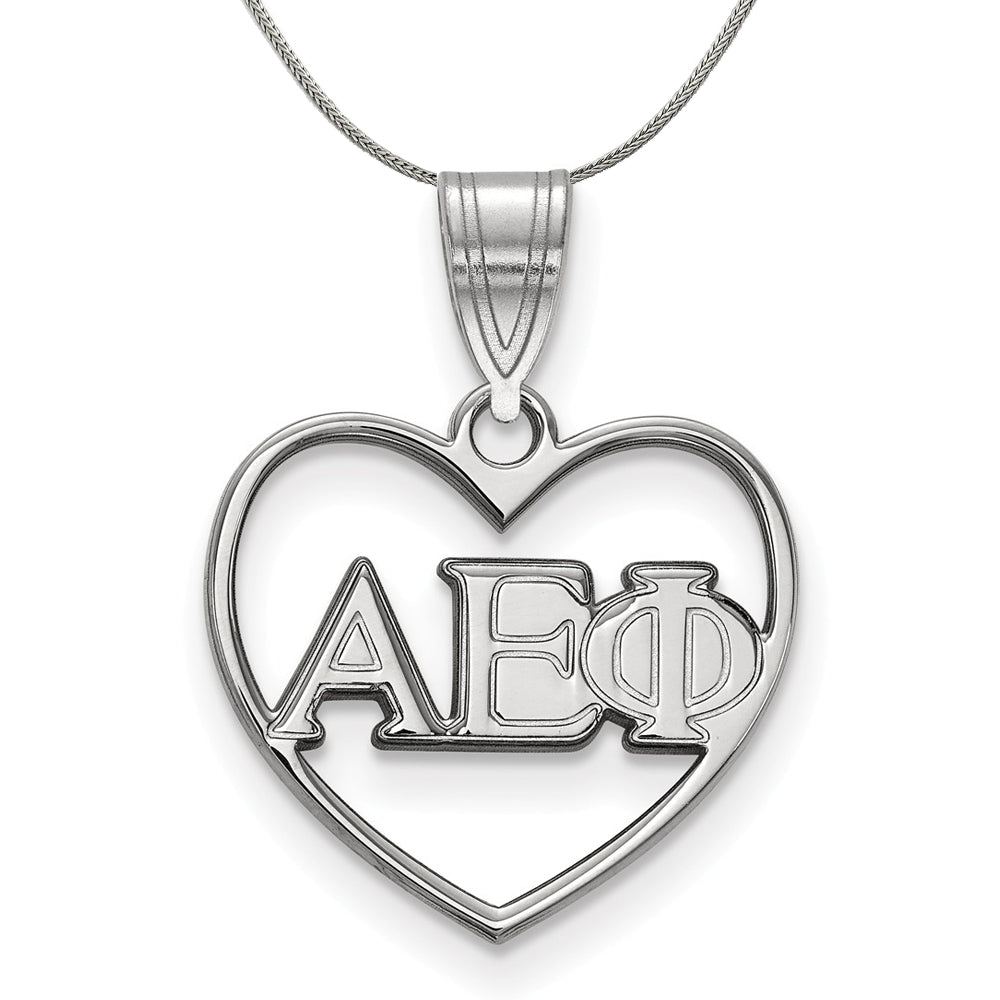 Sterling Silver Alpha Epsilon Phi Heart Greek Necklace, Item N17776 by The Black Bow Jewelry Co.