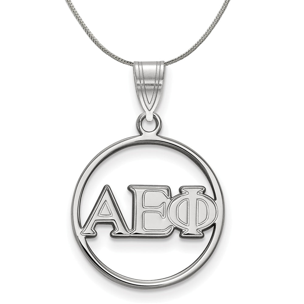 Sterling Silver Alpha Epsilon Phi Small Circle Pendant Greek Necklace, Item N17777 by The Black Bow Jewelry Co.