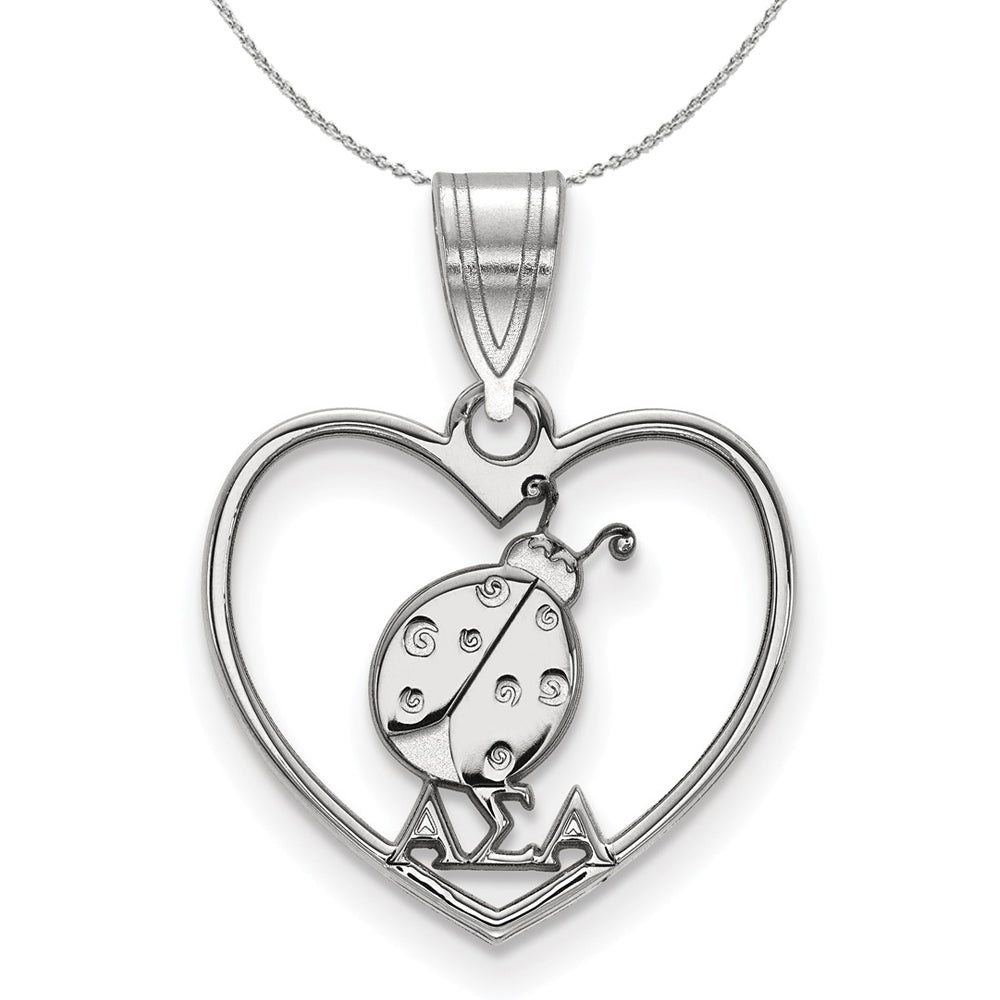 Sterling Silver Alpha Sigma Alpha Heart Pendant Necklace, Item N17811 by The Black Bow Jewelry Co.