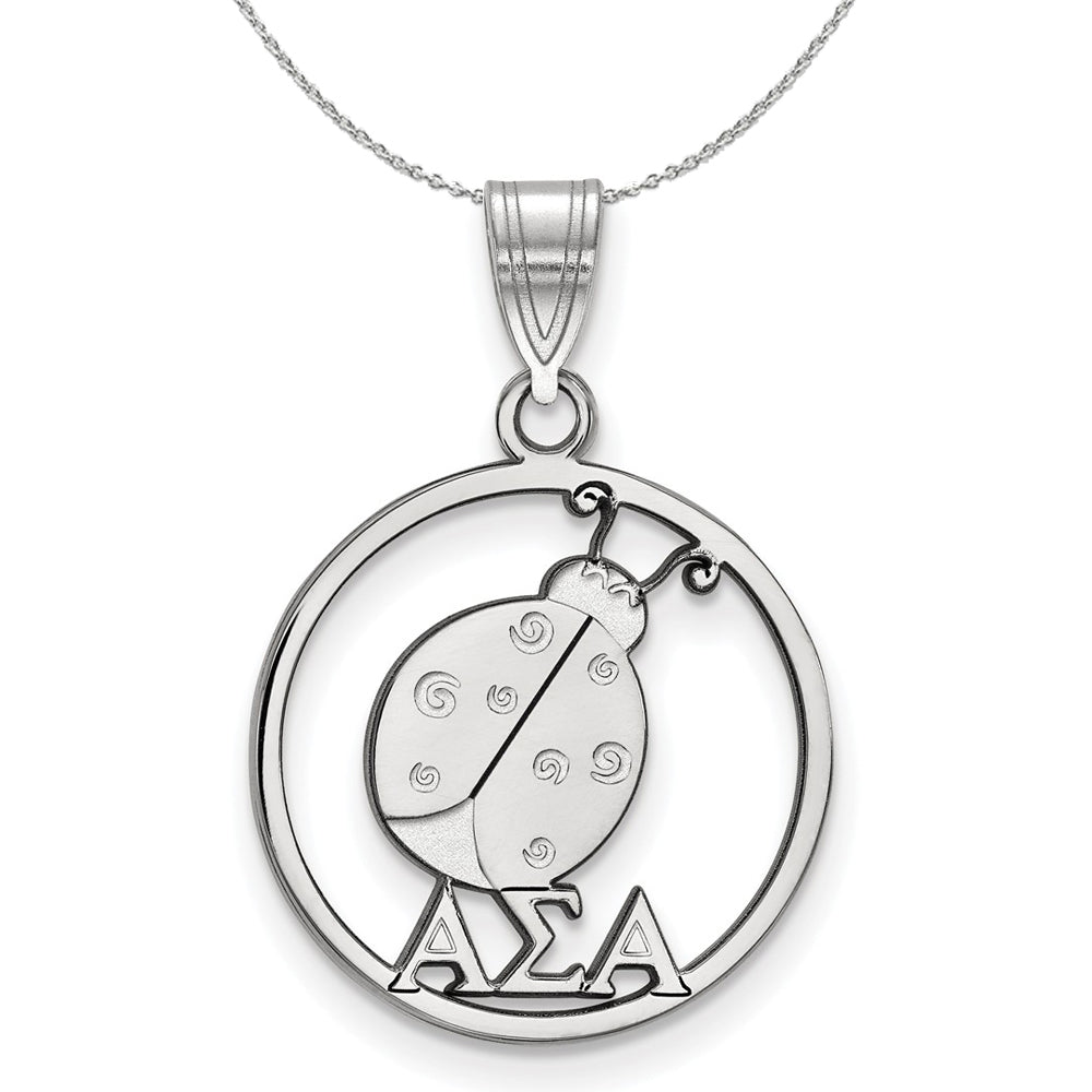 Sterling Silver Alpha Sigma Alpha Medium Circle Pendant Necklace, Item N17812 by The Black Bow Jewelry Co.