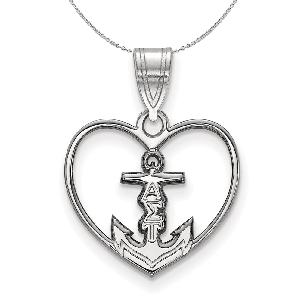 Sterling Silver Alpha Sigma Tau Heart Pendant Necklace, Item N17821 by The Black Bow Jewelry Co.