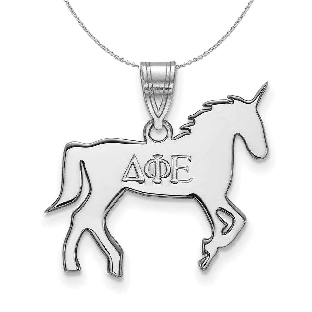 Sterling Silver Delta Phi Epsilon Medium Pendant Necklace, Item N17870 by The Black Bow Jewelry Co.
