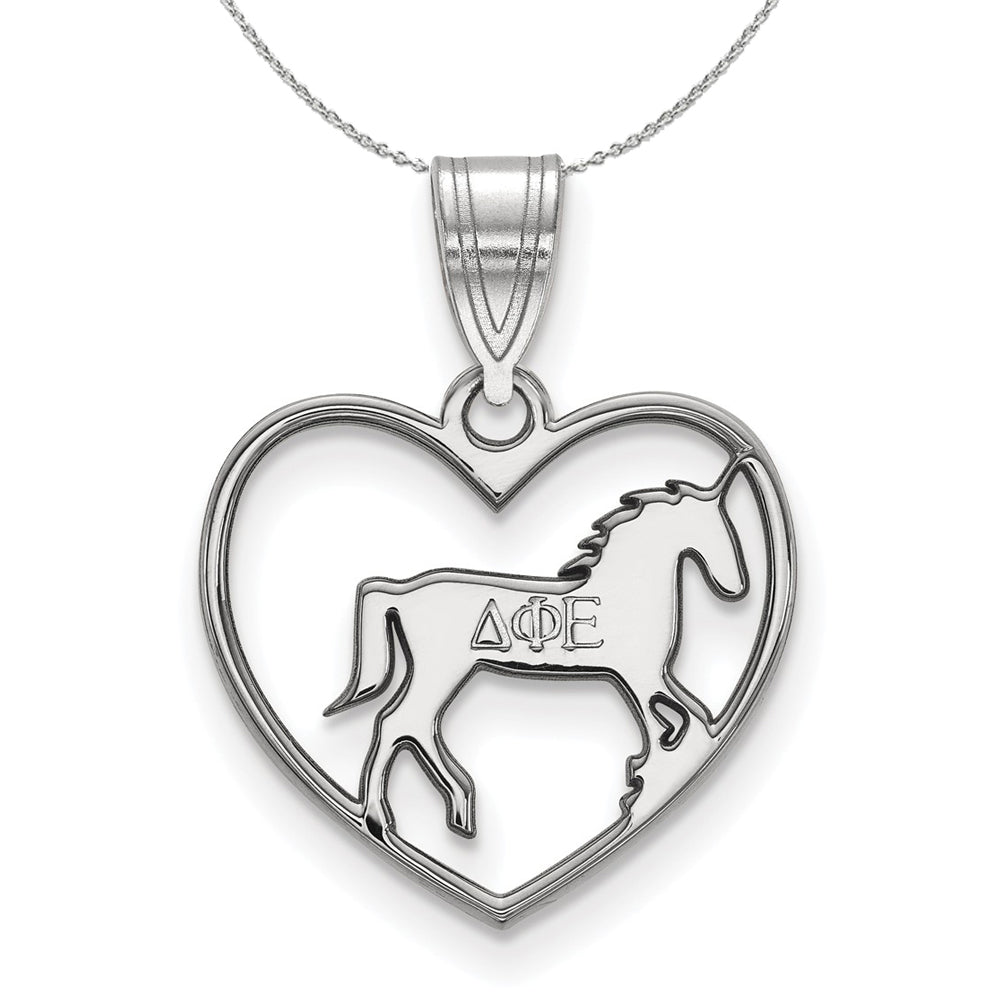 Sterling Silver Delta Phi Epsilon Heart Pendant Necklace, Item N17871 by The Black Bow Jewelry Co.