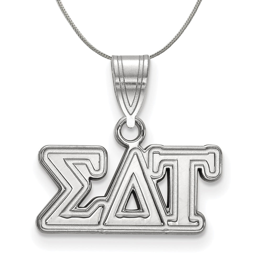 Sterling Silver Sigma Delta Tau Medium Greek Necklace, Item N17954 by The Black Bow Jewelry Co.