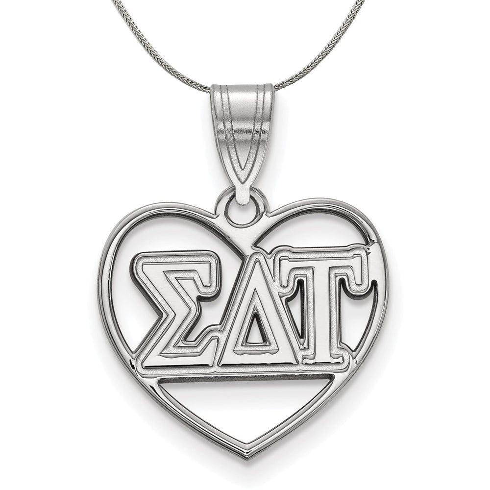 Sterling Silver Sigma Delta Tau Heart Greek Necklace, Item N17955 by The Black Bow Jewelry Co.