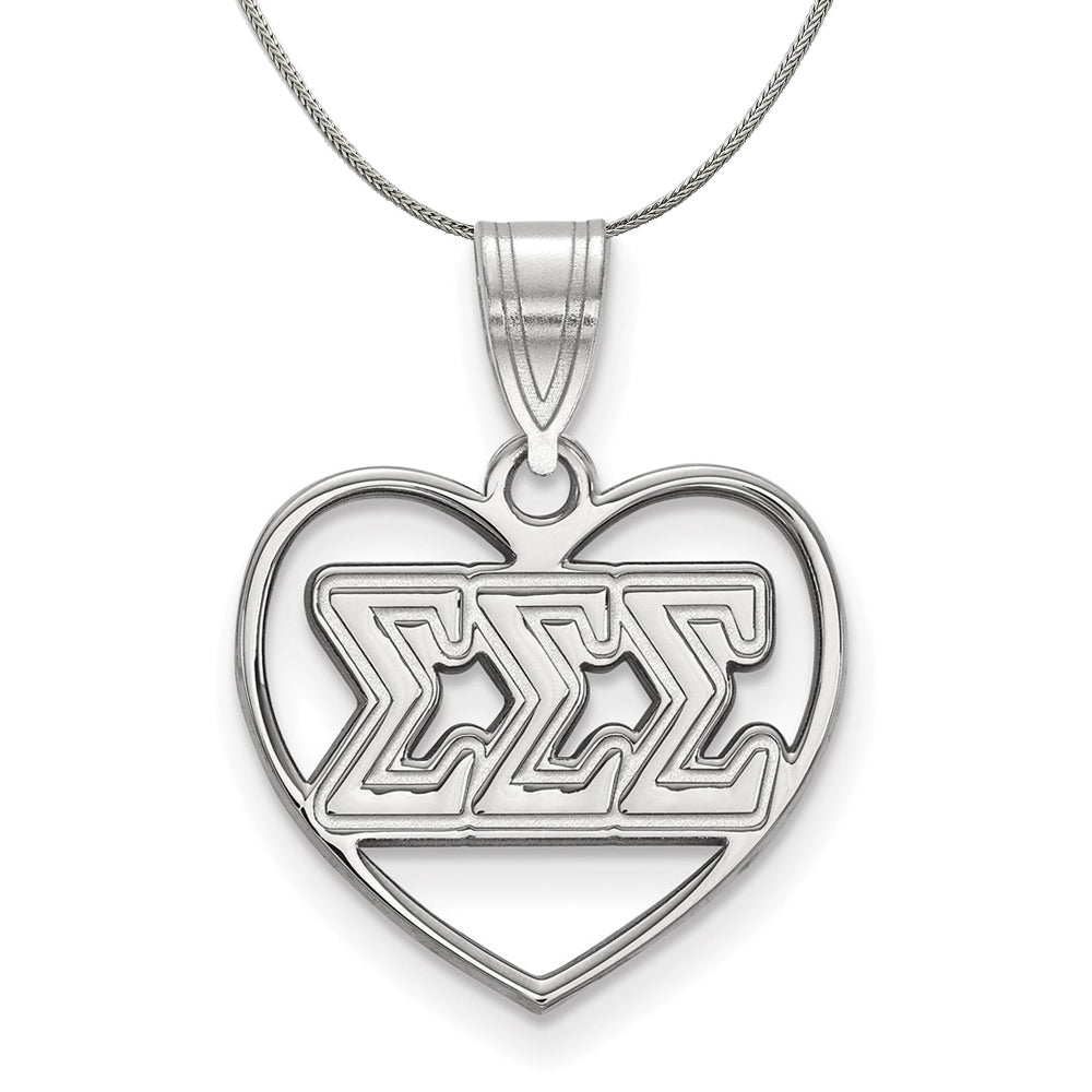 Sterling Silver Sigma Sigma Sigma Heart Greek Necklace, Item N17975 by The Black Bow Jewelry Co.