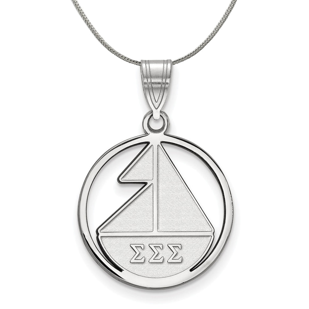 Sterling Silver Sigma Sigma Sigma Medium Circle Pendant Necklace, Item N17981 by The Black Bow Jewelry Co.
