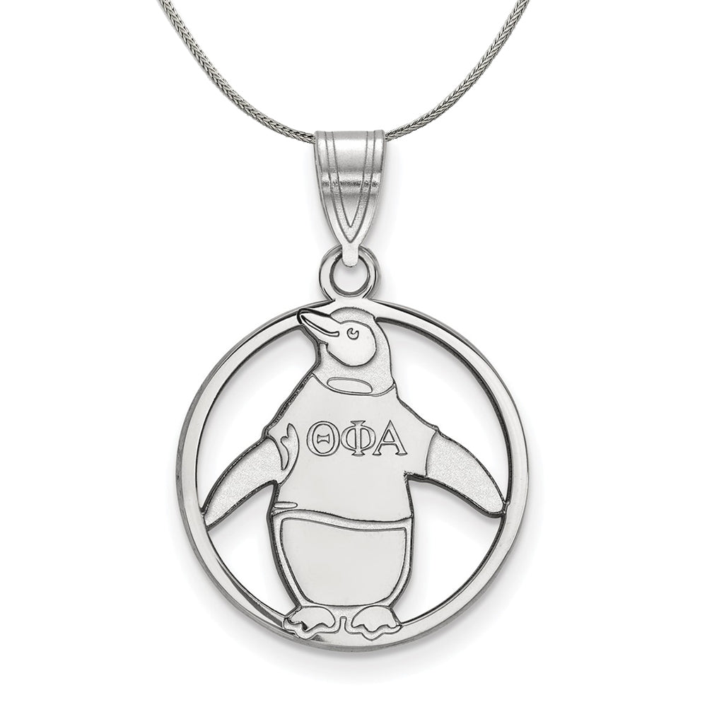 Sterling Silver Theta Phi Alpha Medium Circle Pendant Necklace, Item N17991 by The Black Bow Jewelry Co.