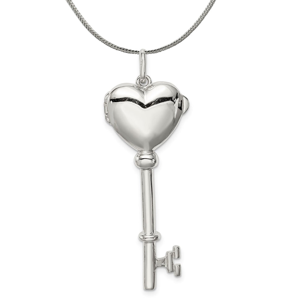Sterling Silver Heart Locket Key Pendant Necklace, Item N18028 by The Black Bow Jewelry Co.