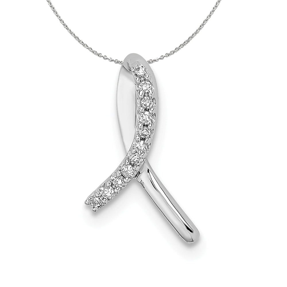 1/20 Carat Diamond Awareness Sterling Silver Ribbon Necklace, Item N18037 by The Black Bow Jewelry Co.