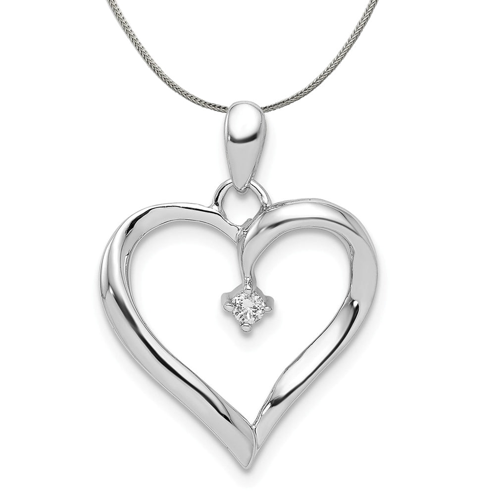 Diamond Accented Heart Pendant in Sterling Silver Necklace, Item N18043 by The Black Bow Jewelry Co.