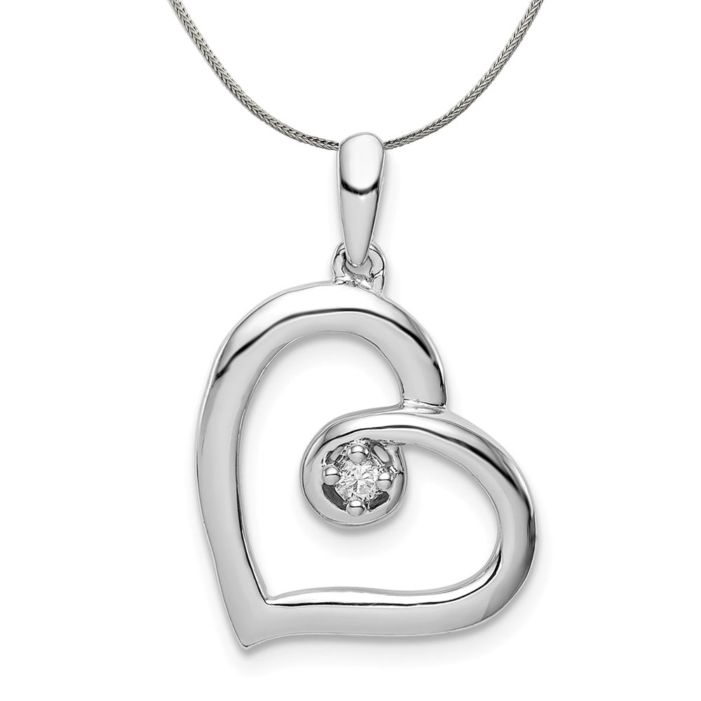 .05 Carat Diamond Open Heart Pendant in Sterling Silver Necklace, Item N18044 by The Black Bow Jewelry Co.