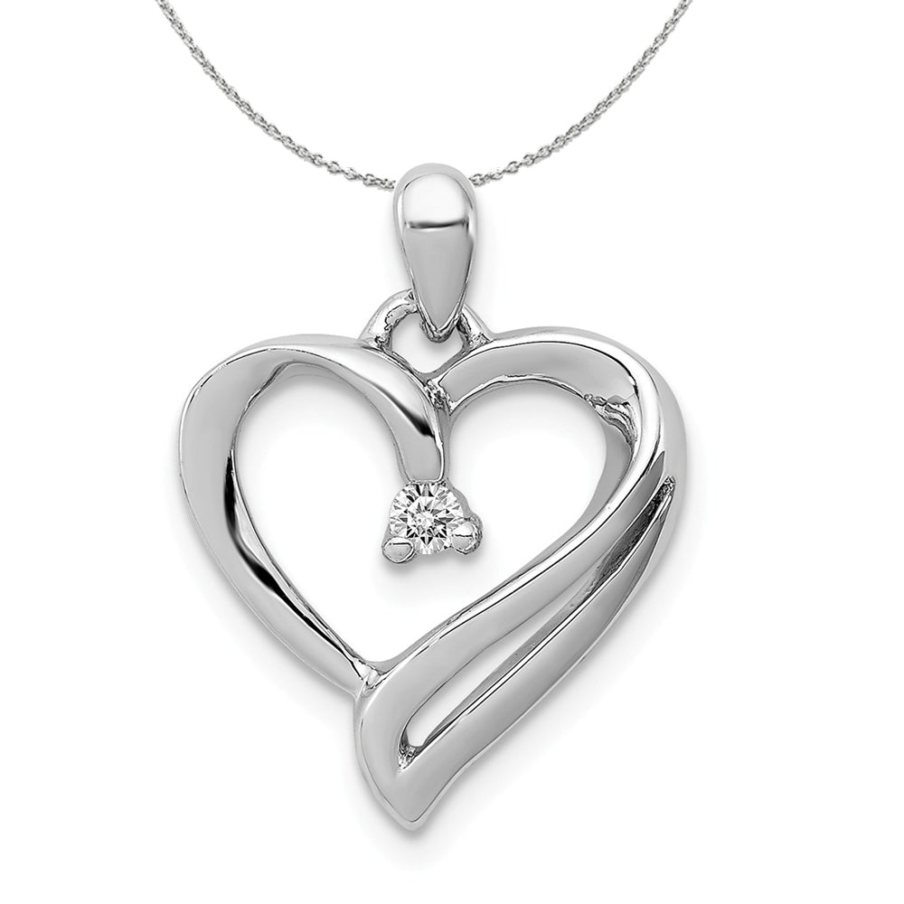 .05 Carat Diamond Scroll Heart Pendant in Sterling Silver Necklace, Item N18051 by The Black Bow Jewelry Co.