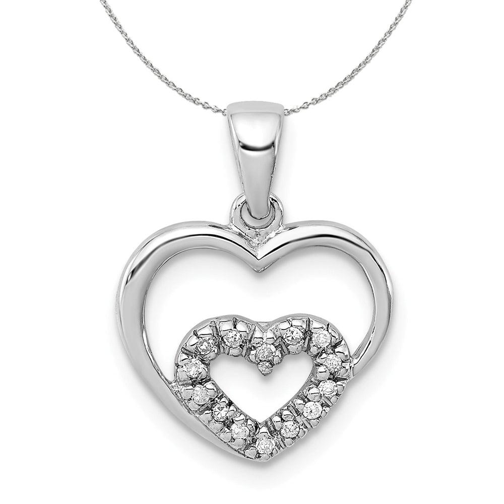 .05 Ctw Diamond Heart in Heart Pendant in Sterling Silver Necklace, Item N18054 by The Black Bow Jewelry Co.
