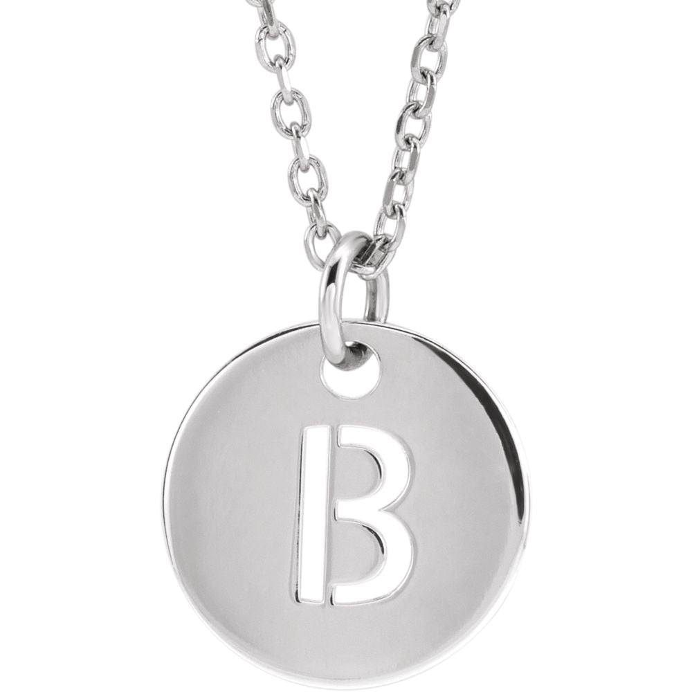 Alternate view of the 14k White Gold Initial A-Z, SM 10mm Pierced Disc Necklace, 16-18 Inch by The Black Bow Jewelry Co.