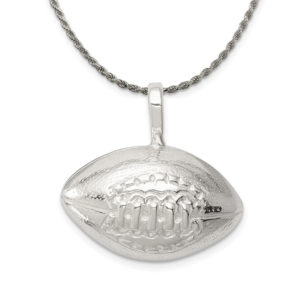 Sterling Silver 22mm Polished Football Pendant Necklace, Item N18200 by The Black Bow Jewelry Co.