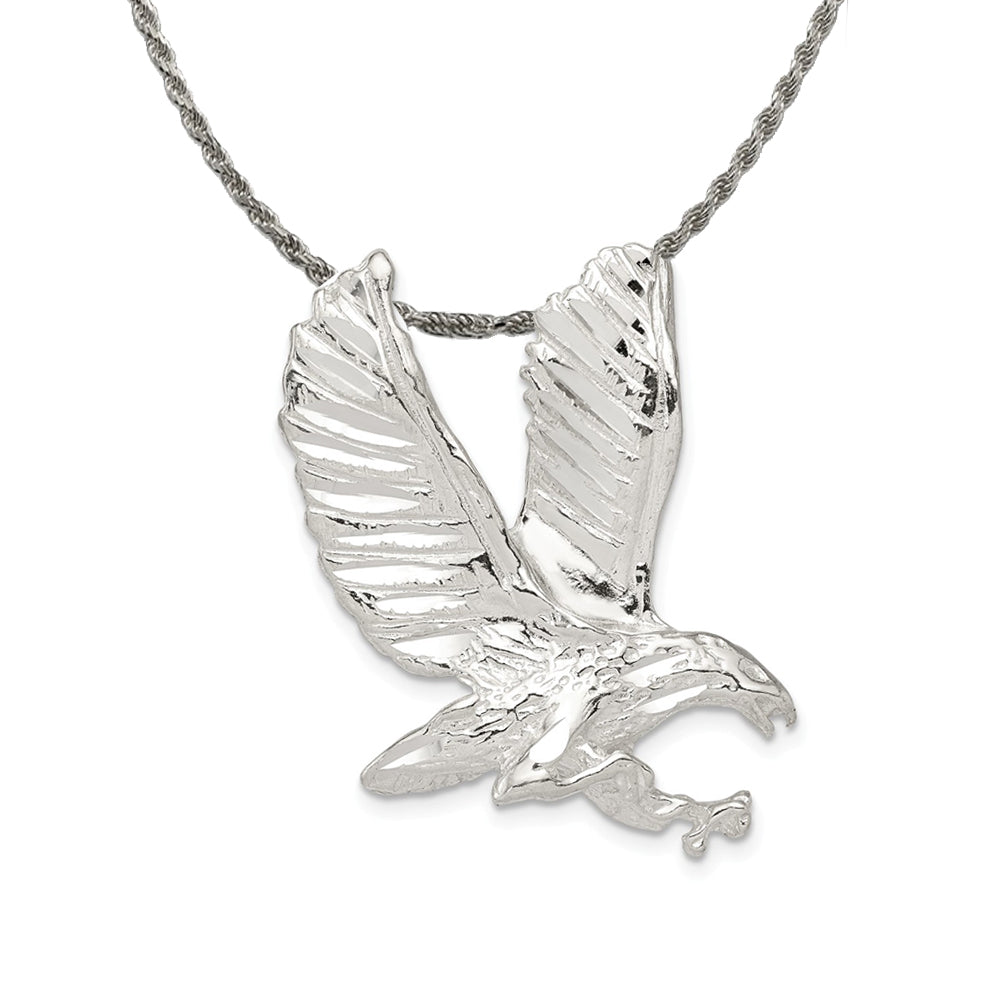 Sterling Silver Diamond Cut Eagle Slide Pendant Necklace, Item N18206 by The Black Bow Jewelry Co.