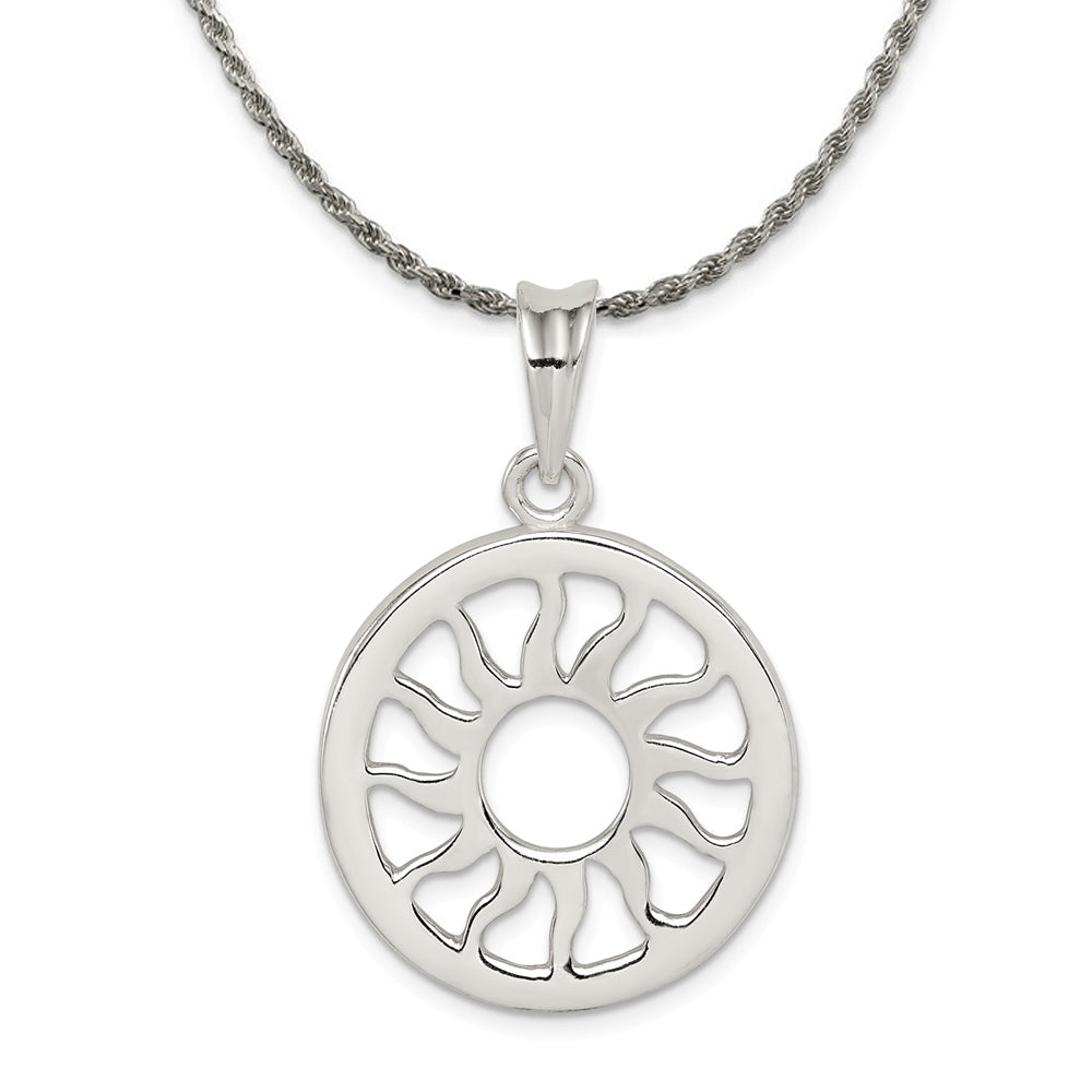 Sterling Silver 24mm Polished Sun Pendant Necklace, Item N18210 by The Black Bow Jewelry Co.