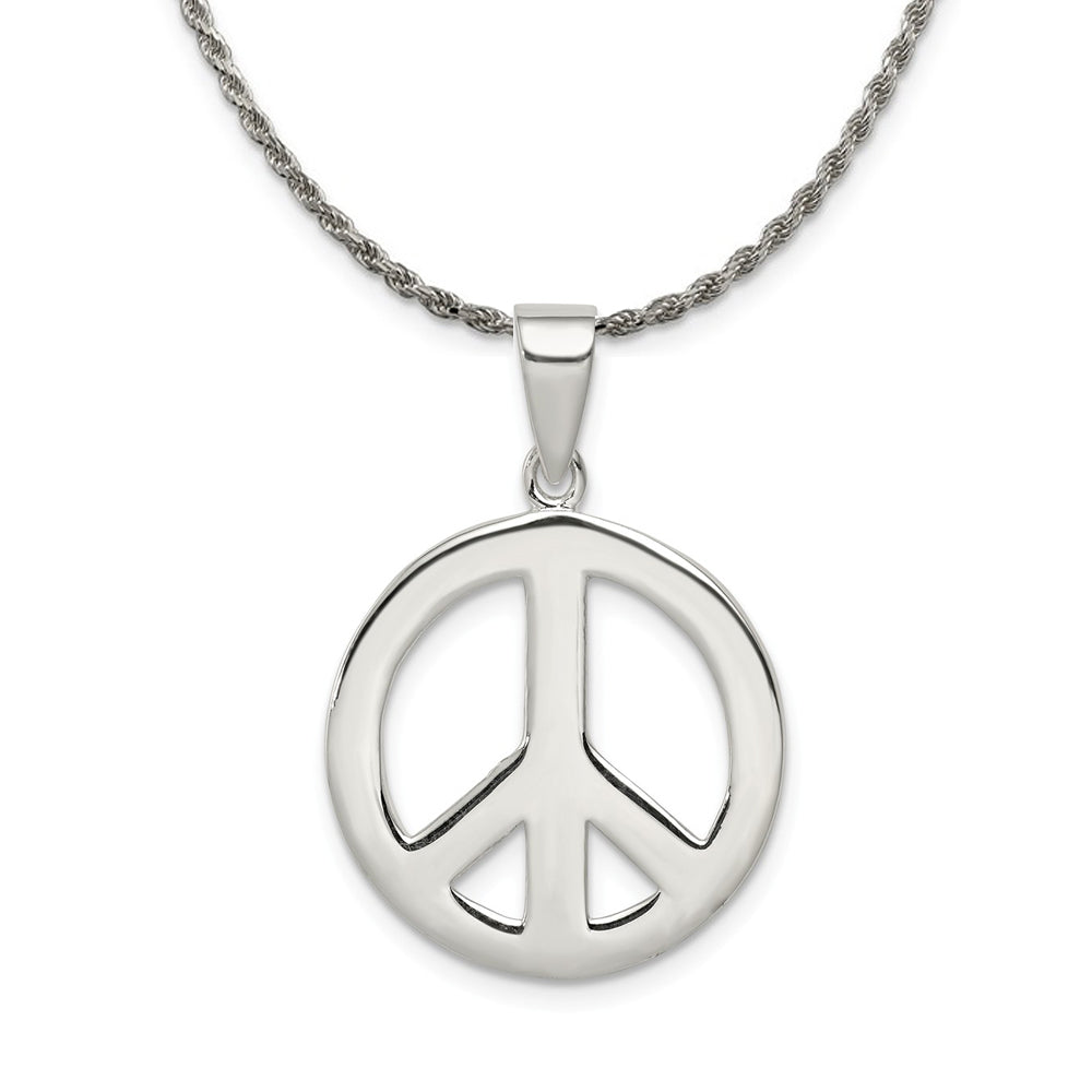 Sterling Silver 19mm Polished Peace Symbol Pendant Necklace, Item N18212 by The Black Bow Jewelry Co.