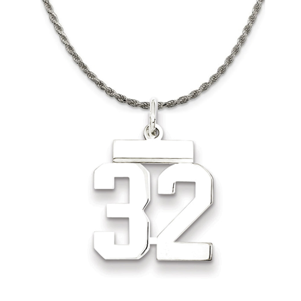 Sterling Silver Athletic Lg Polished Number 32 Necklace, Item N18250 by The Black Bow Jewelry Co.