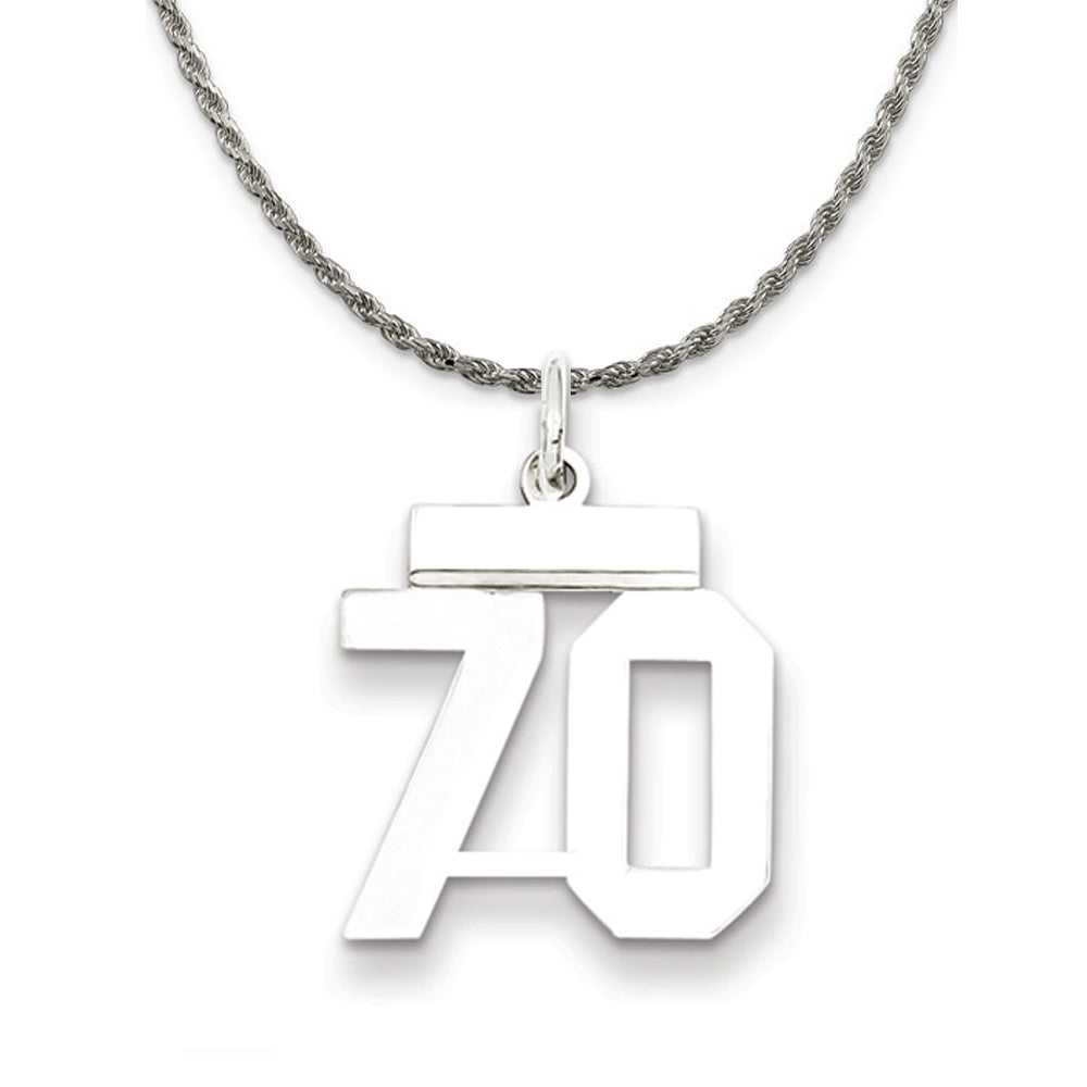 Sterling Silver Athletic Lg Polished Number 70 Necklace, Item N18292 by The Black Bow Jewelry Co.