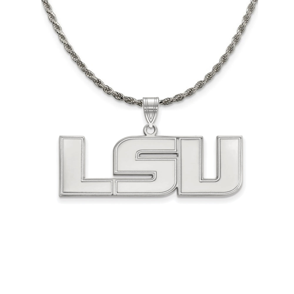 Sterling Silver Louisiana State XL Pendant Necklace - 18 inch by The Black Bow Jewelry Co.